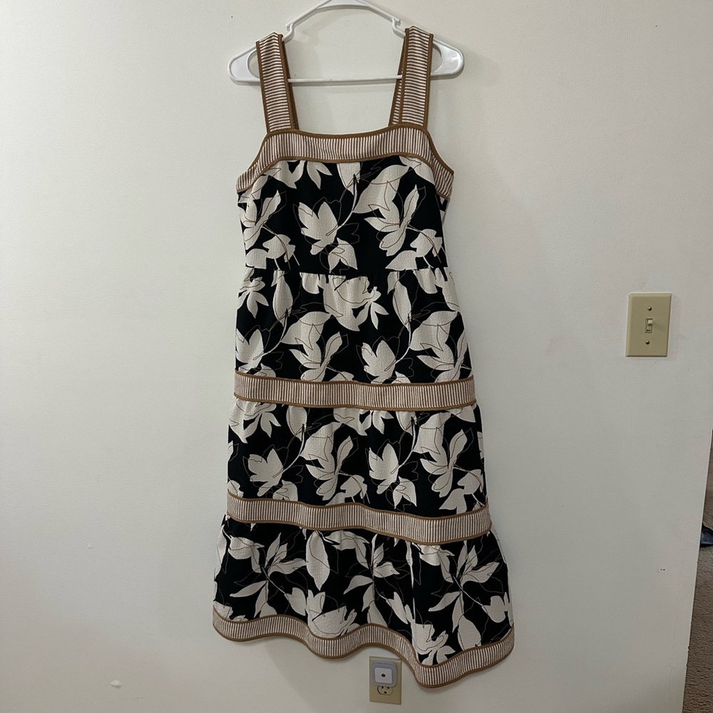 Isaac Mizrahi Live! Regular Printed‎ Tiered Midi Dress Brown White Size 10